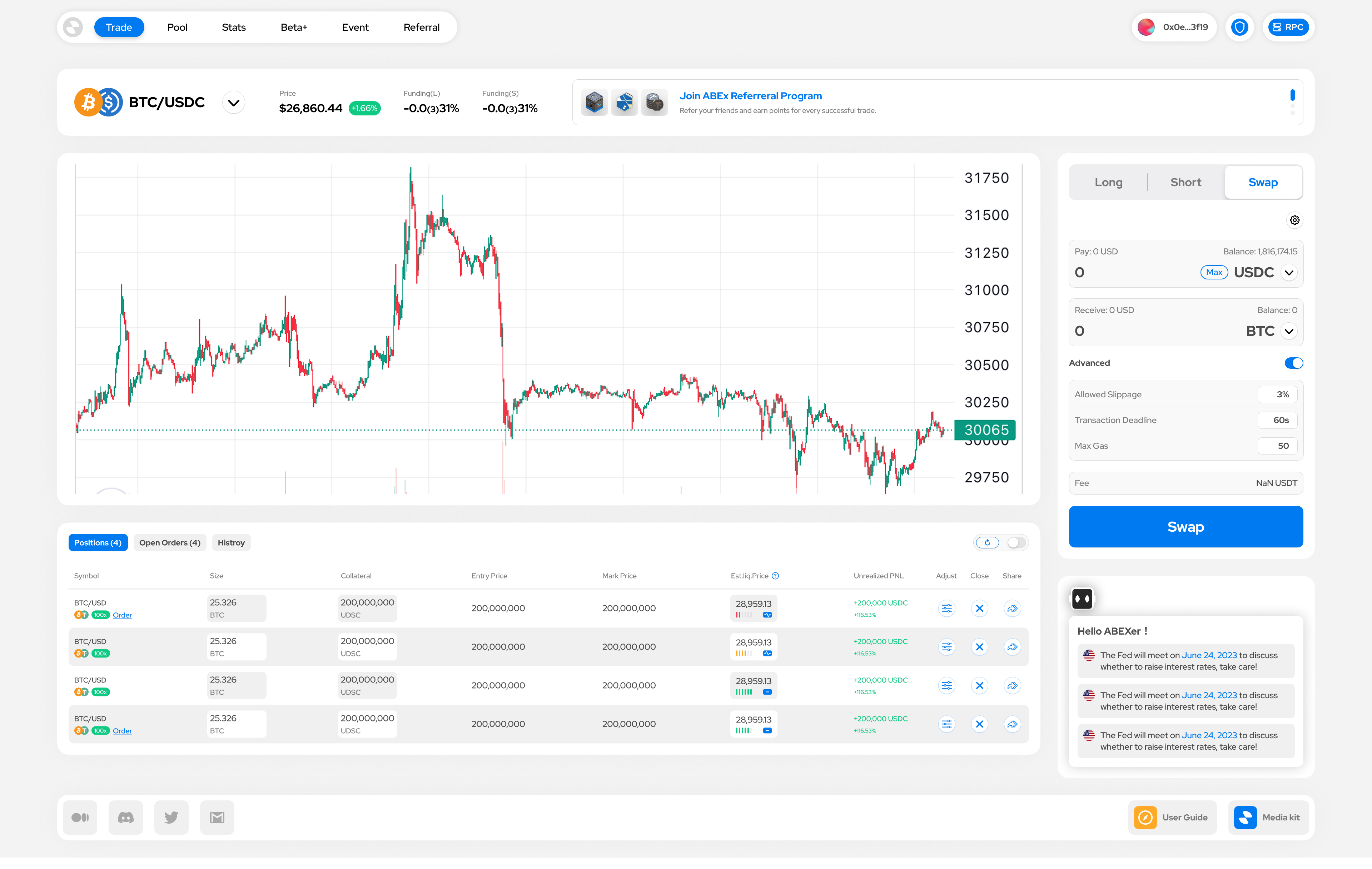 ABEx trade interface asset