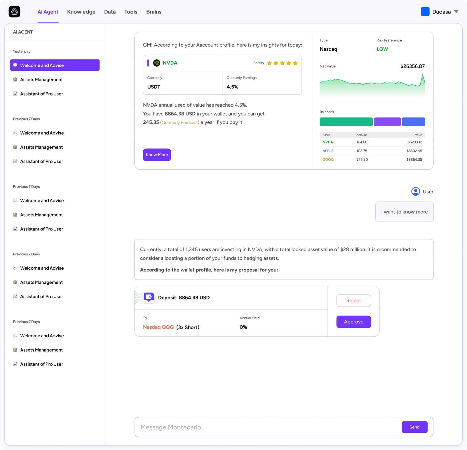 Monte Carlo specialized agent demo UI