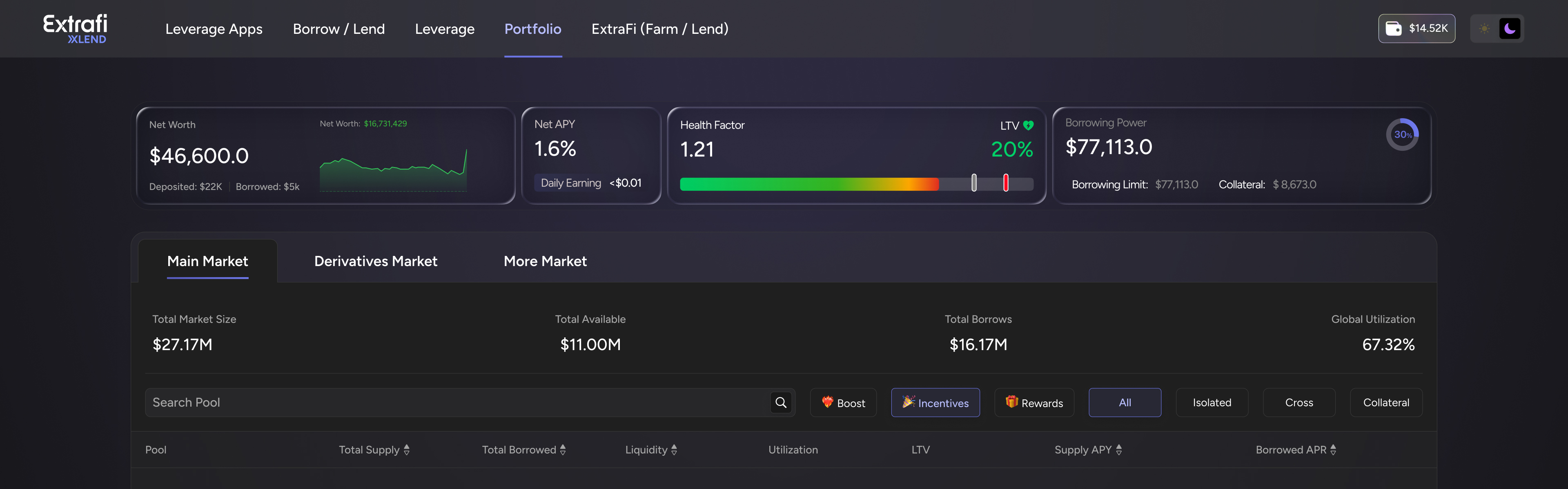 XLend product interface with account status banner